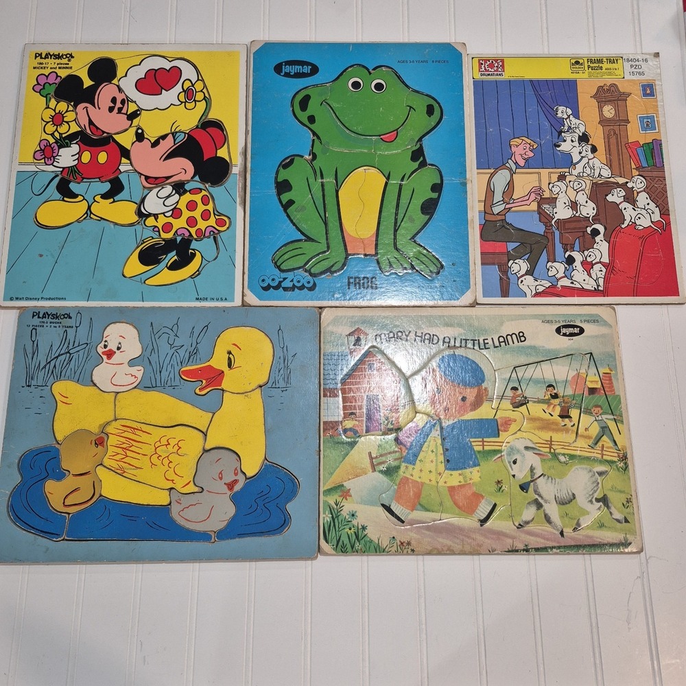 Lot Of 5 Vintage Puzzles 2 * Playskool 2 * Jaymar 1 * Golden